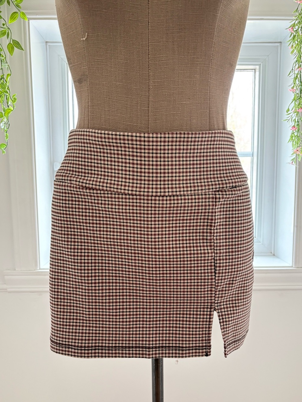Garage Brown and Black Gingham Mini Skirt